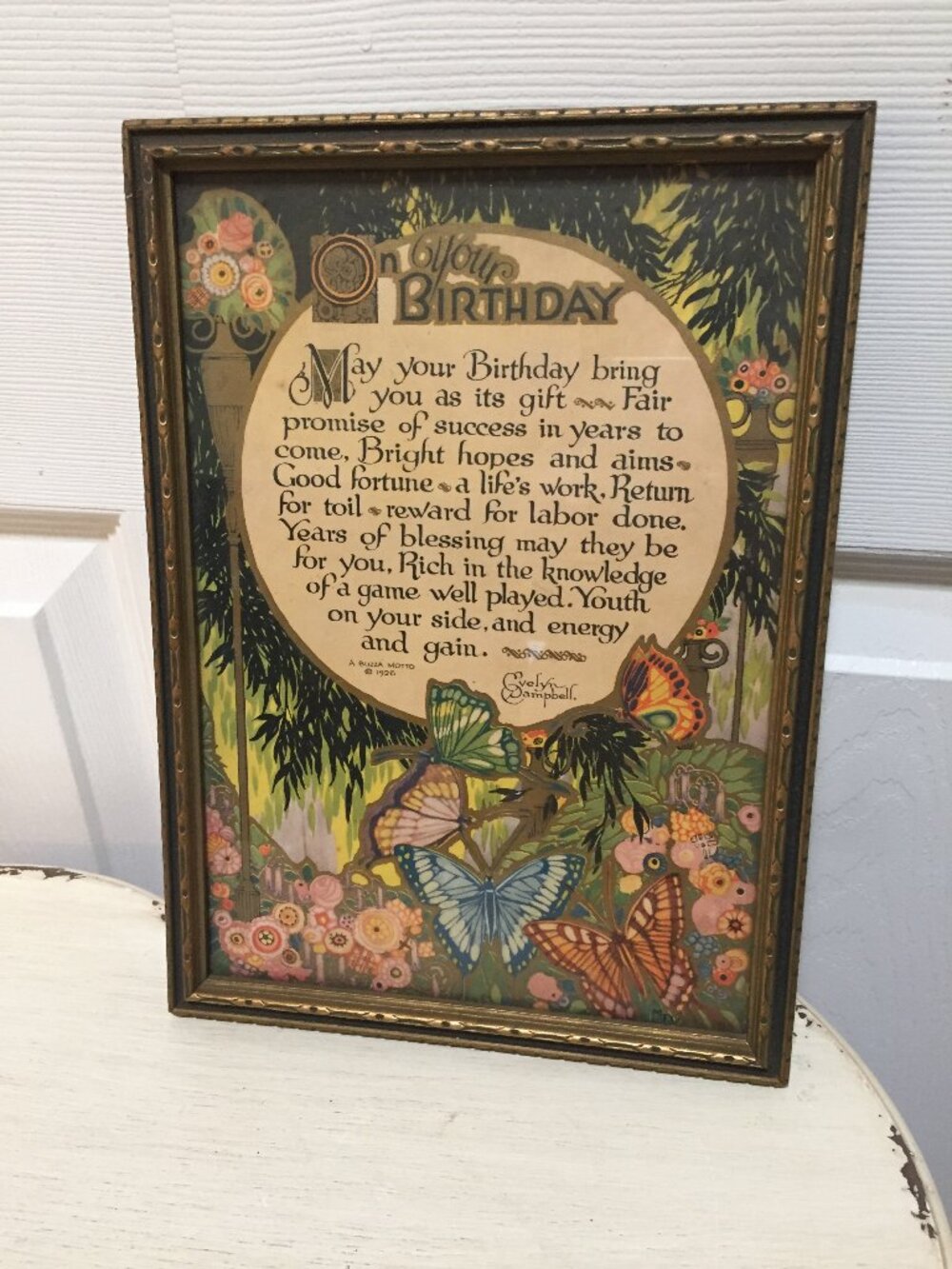 1926 Evelyn Campbell Signed ON YOUR BIRTHDAY BUZZA  ART PRINT - 7-3/4" x 10-3/4"